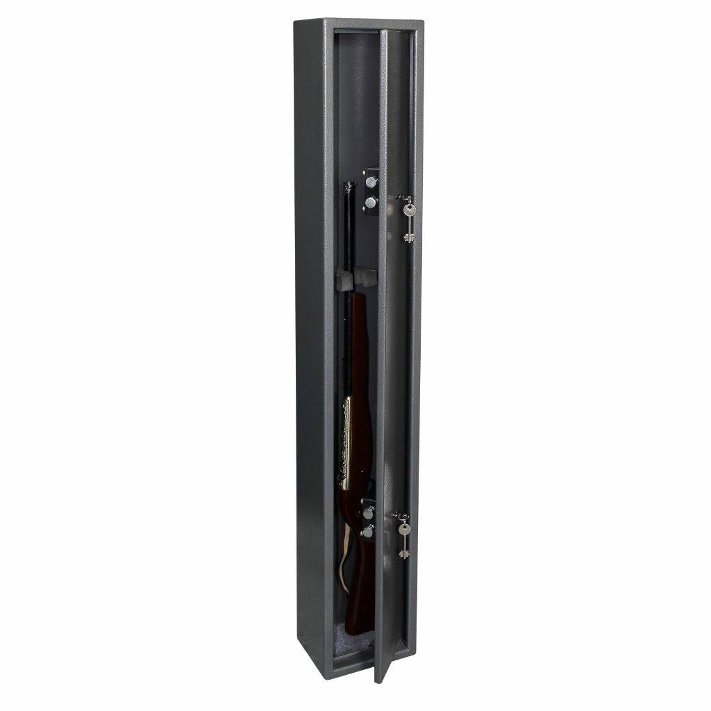 Phoenix Lacerta GS8000K 1 Gun Safe – Heavy-Duty Steel Cabinet with 2 High-Security Key Locks, Police Approved, Wall & Floor Mountable, Metallic Graphite Finish