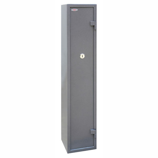 Phoenix Tucana GS8016K 5 Gun Safe – Heavy-Duty Steel Cabinet with Internal Ammo Box, High-Security Key Lock, Police & EN14450 S1 Approved, Wall & Floor Mountable, Grey Finish